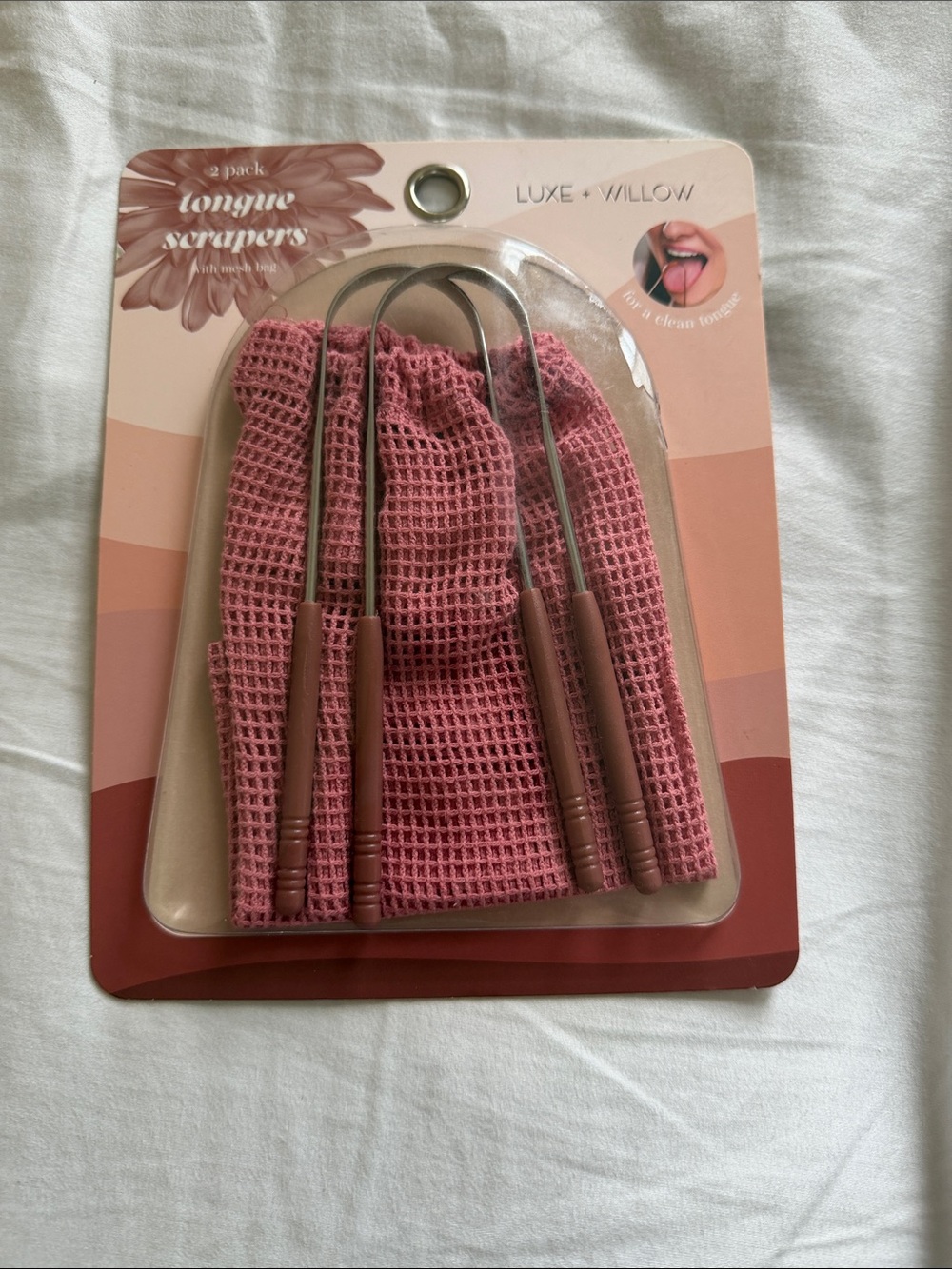 Pink Tongue Scraper Set with Matching Pouch